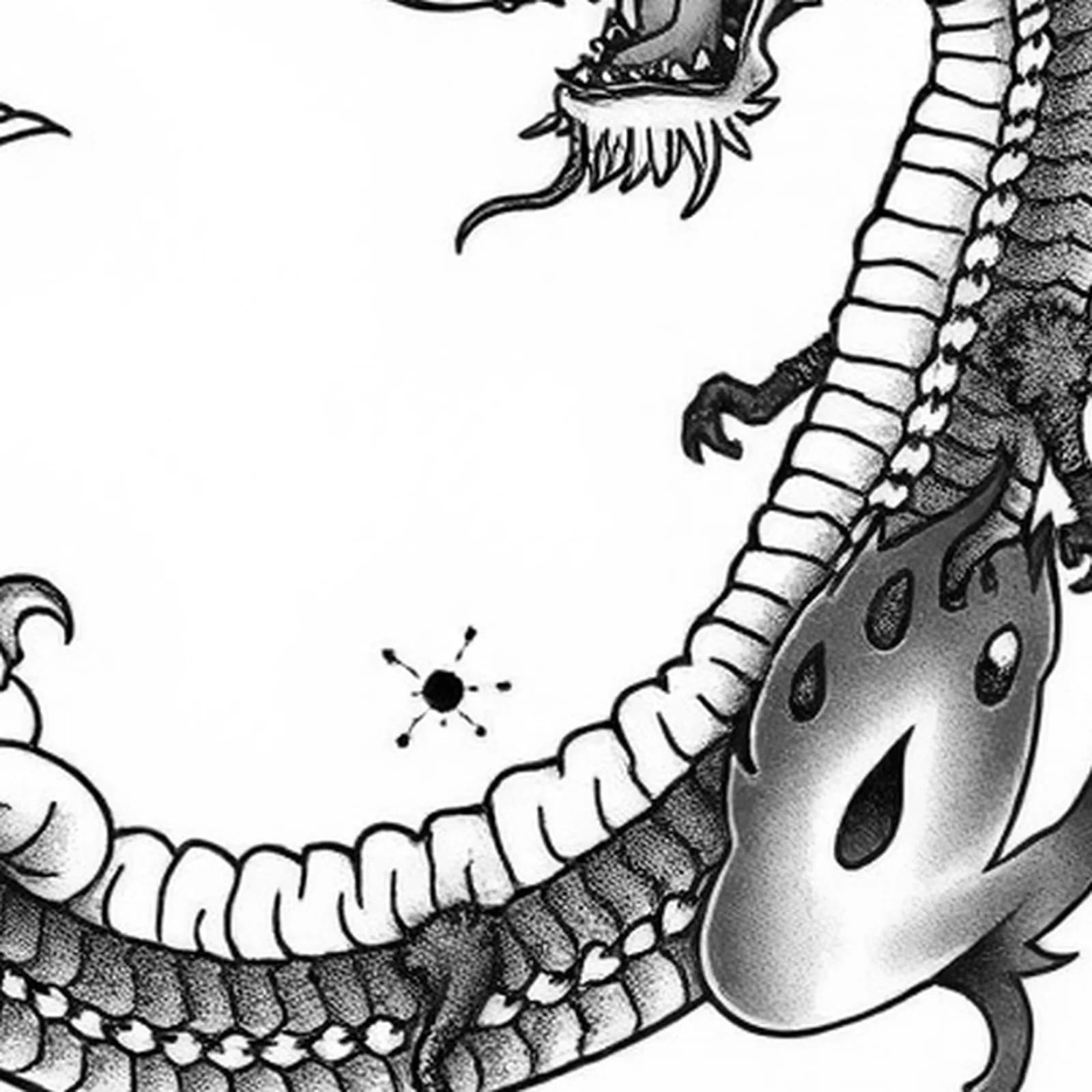 Dragon Chest to Stomach tattoo design, close-up detail