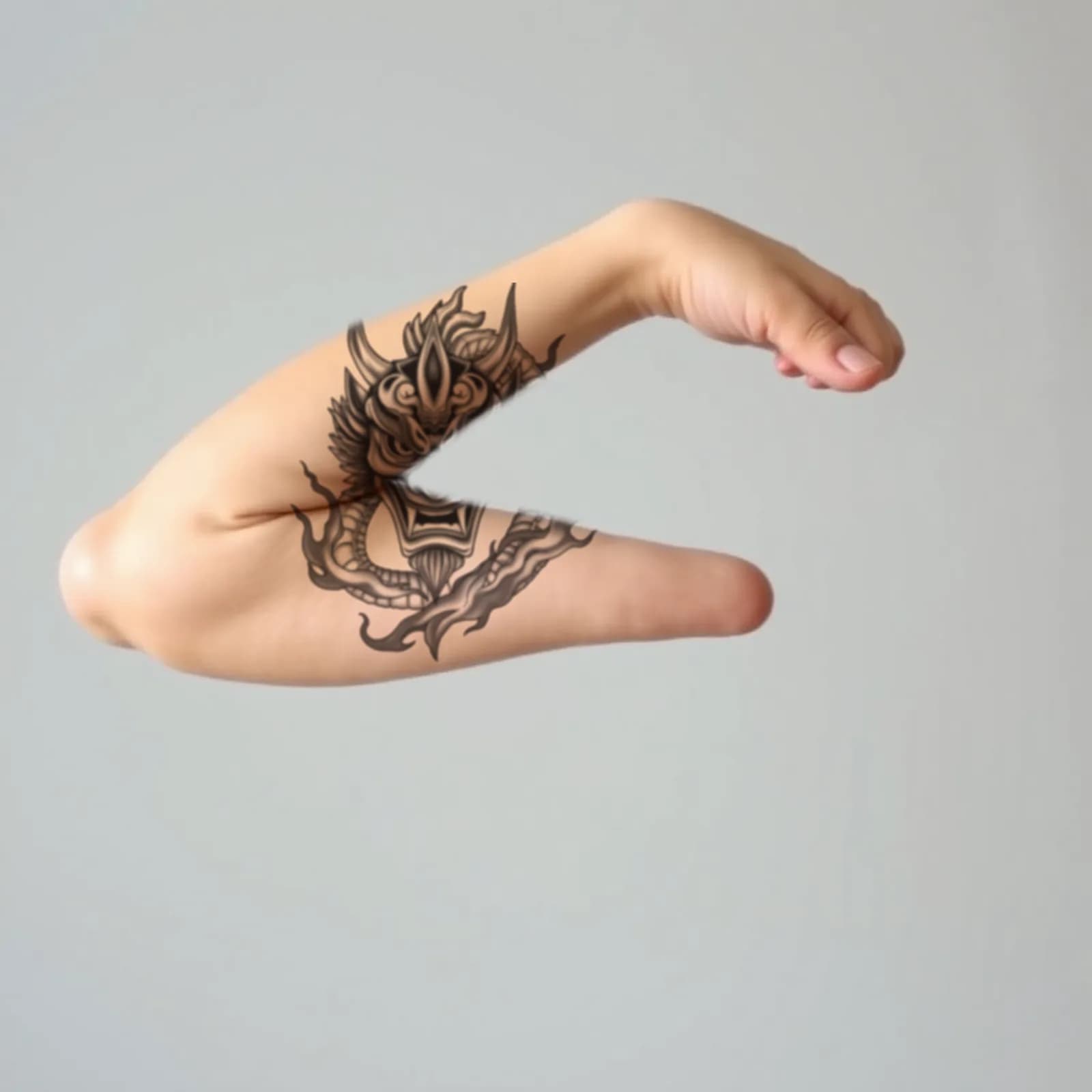 Hannya Mask and Dragon tattoo shown on the upper arm