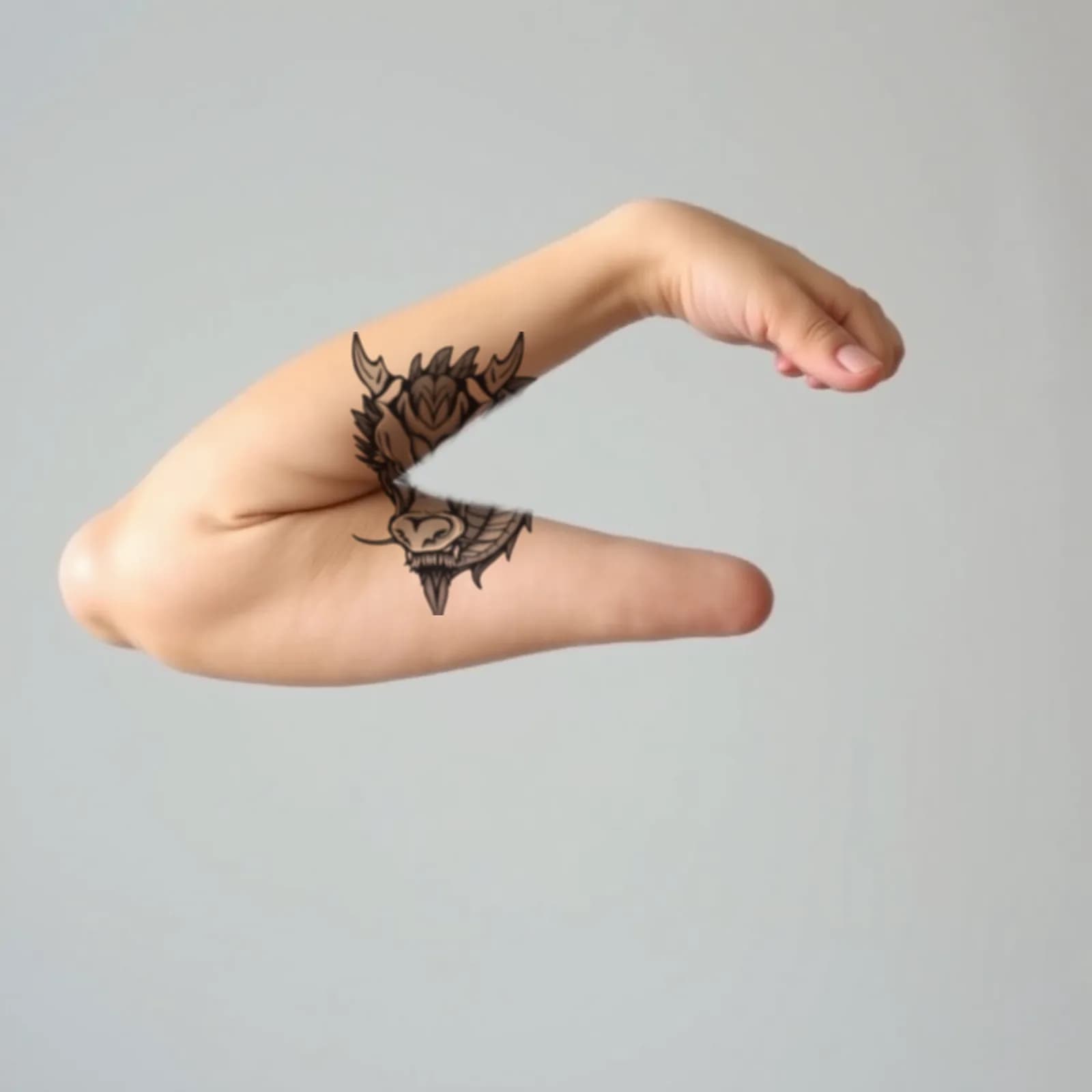 Neo Traditional Dragon Head tattoo shown on the upper arm