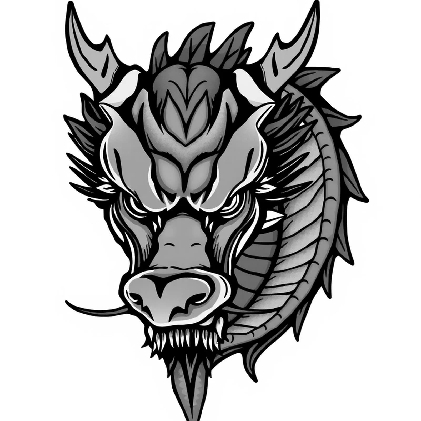 Neo Traditional Dragon Head tattoo design
