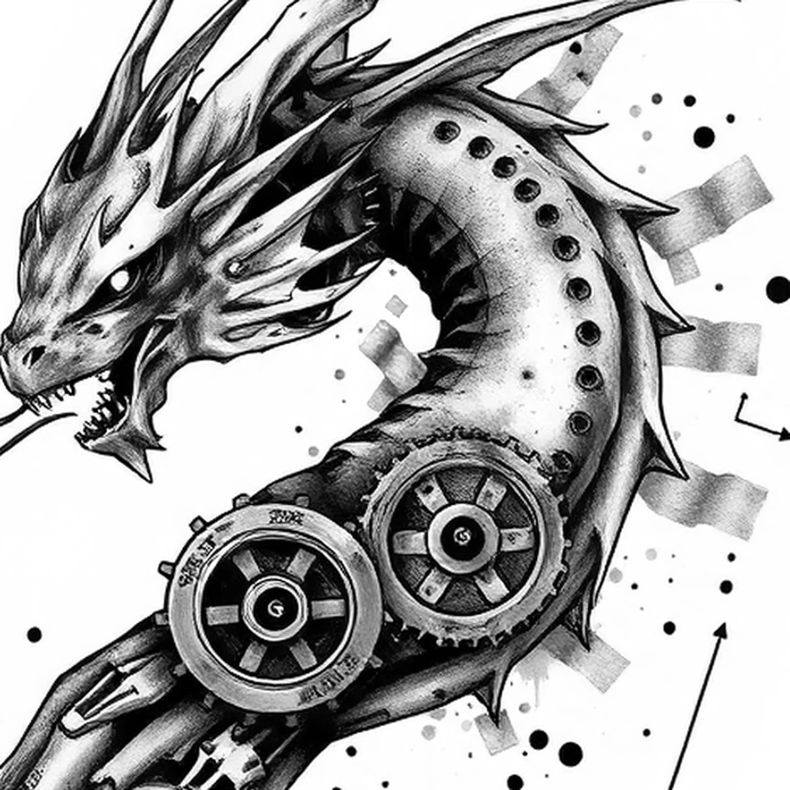 Biomechanical Dragon Arm tattoo design, close-up detail