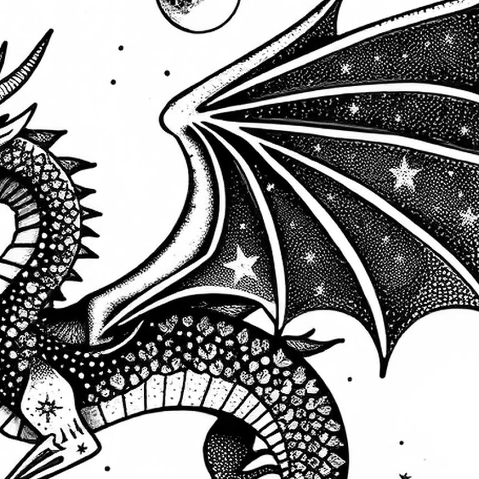 Celestial Dragon with Night Sky tattoo design, close-up detail