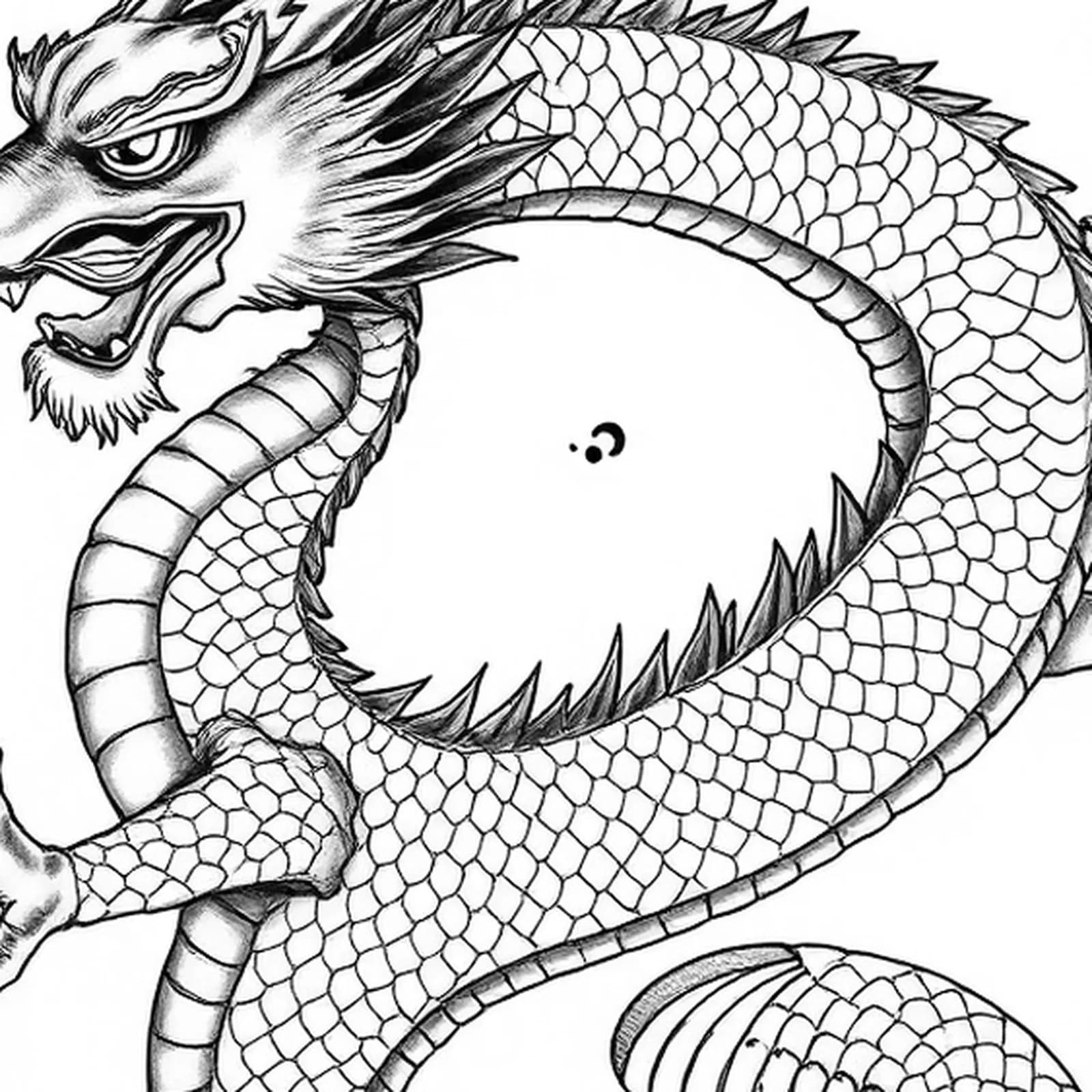 Chinese Celestial Dragon Full Back tattoo design, close-up detail
