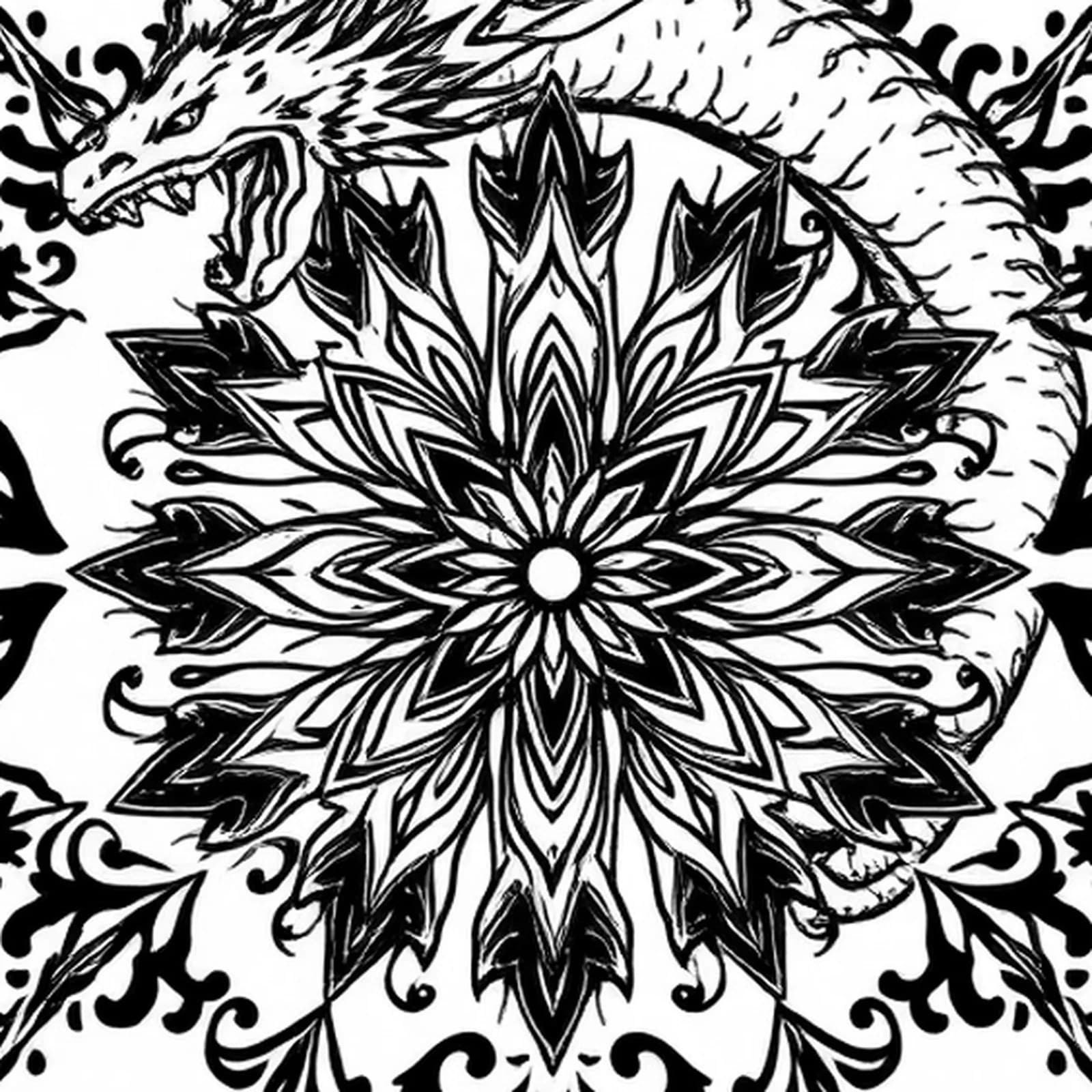 Dragon and Mandala Shoulder tattoo design, close-up detail