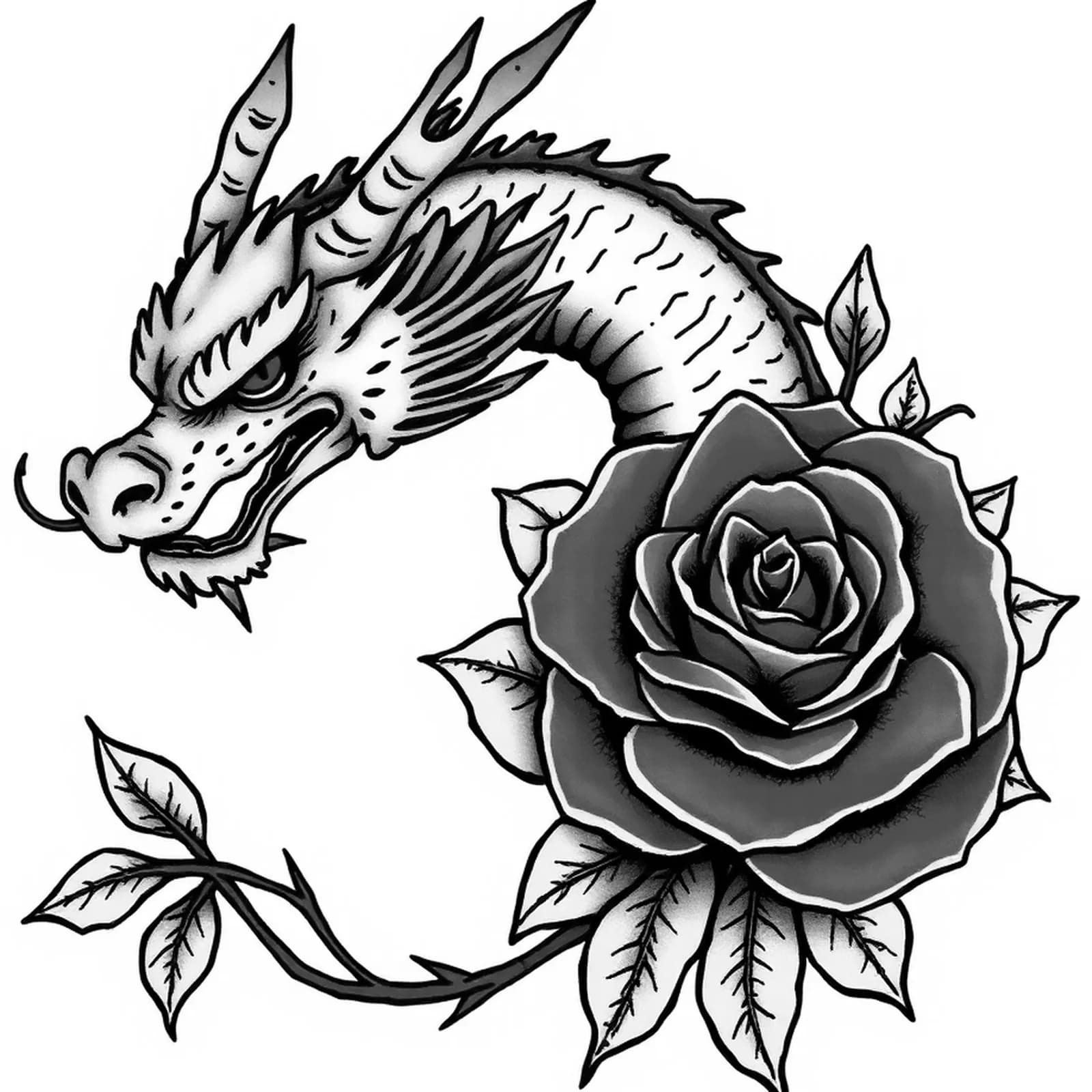 Dragon and Rose tattoo design