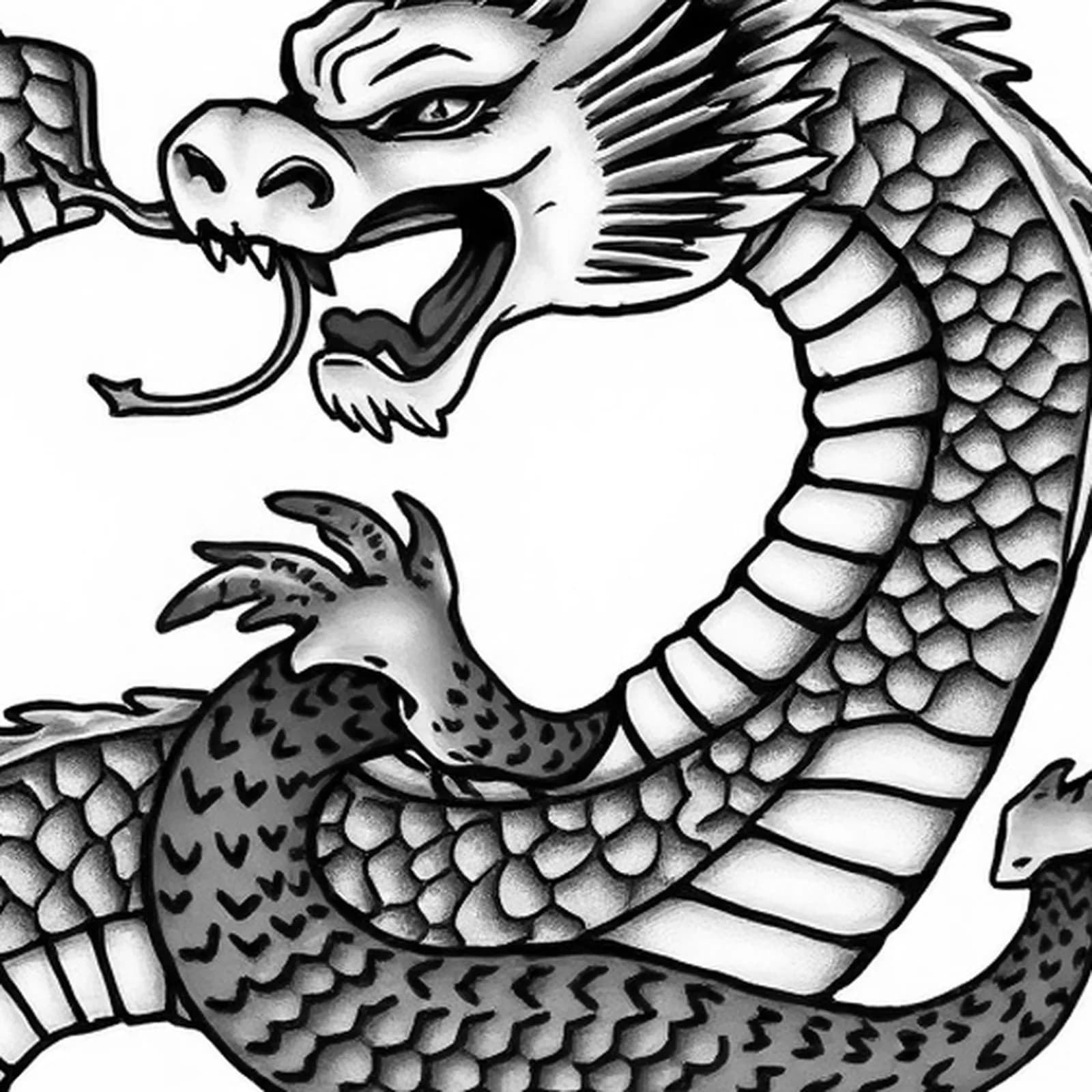 Dragon and Snake Intertwined tattoo design, close-up detail
