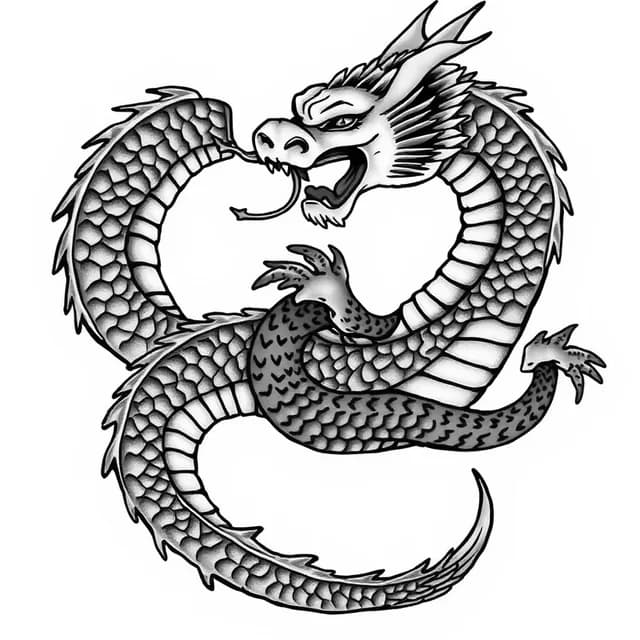 Dragon and Snake Intertwined tattoo design