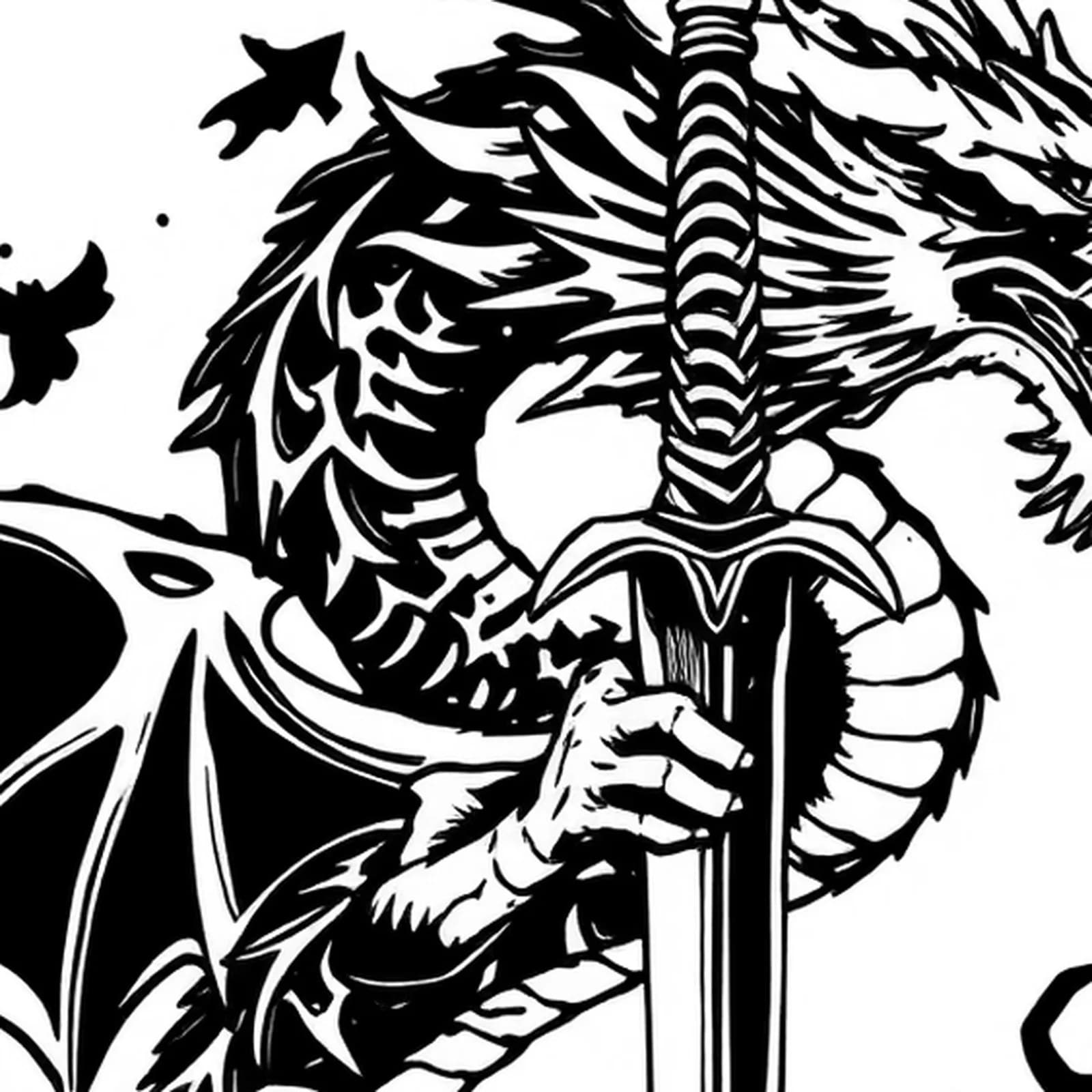Dragon and Sword Spine tattoo design, close-up detail