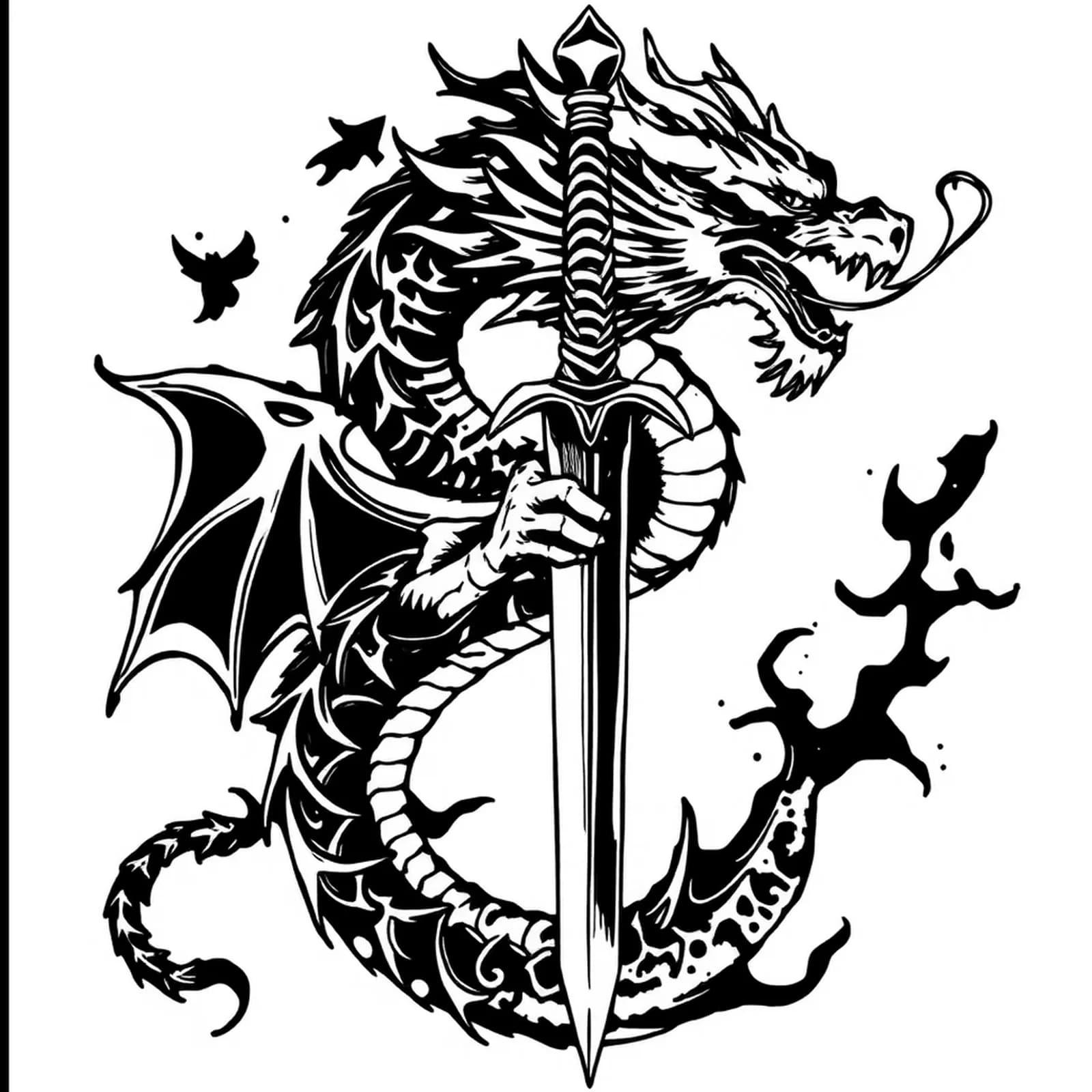 Dragon and Sword Spine tattoo design