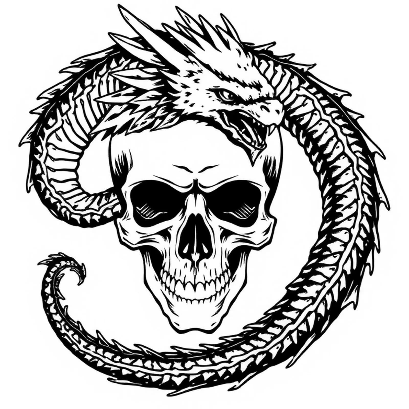 Dragon Coiled Around Skull tattoo design