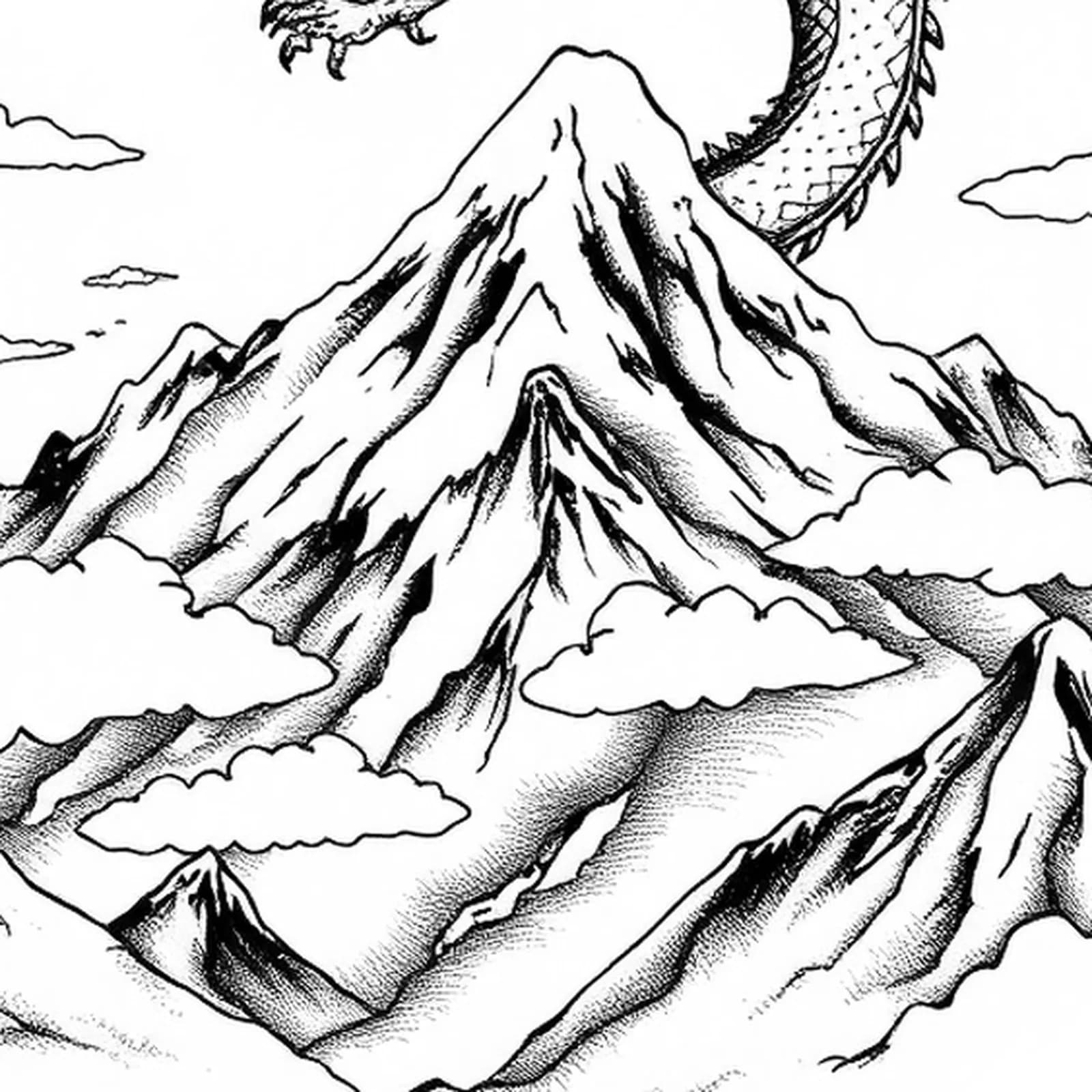 Dragon over Mountain Landscape tattoo design, close-up detail