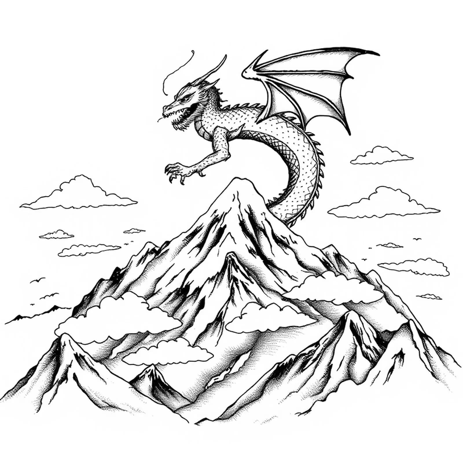 Dragon over Mountain Landscape tattoo design