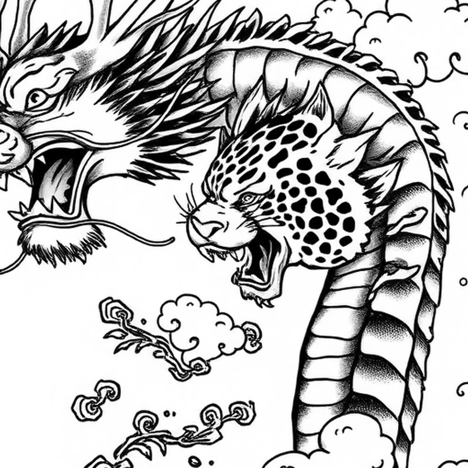 Dragon versus Tiger Chest Piece tattoo design, close-up detail