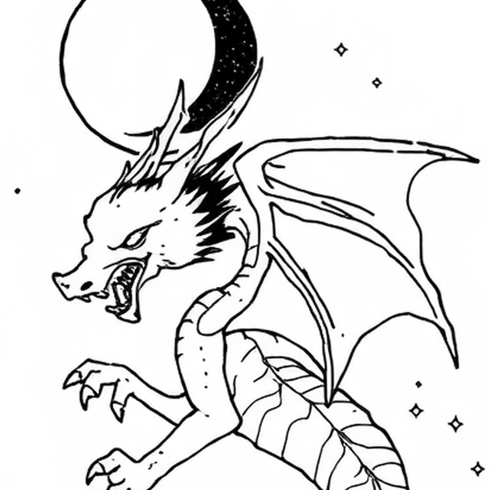Dragon with Moon Phases tattoo design, close-up detail