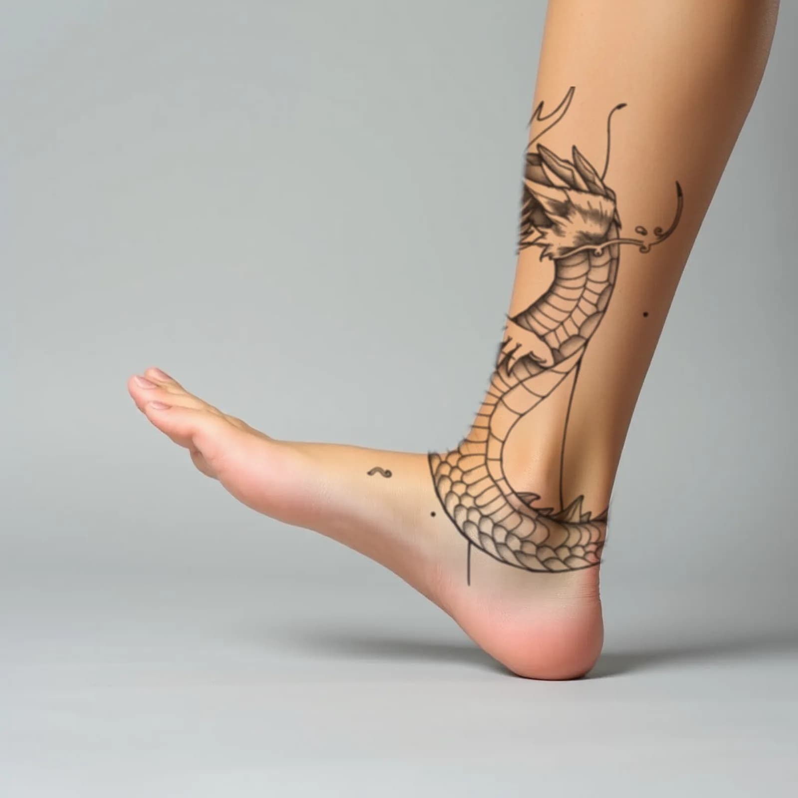 Dragon Wrapping Calf tattoo shown on the calf
