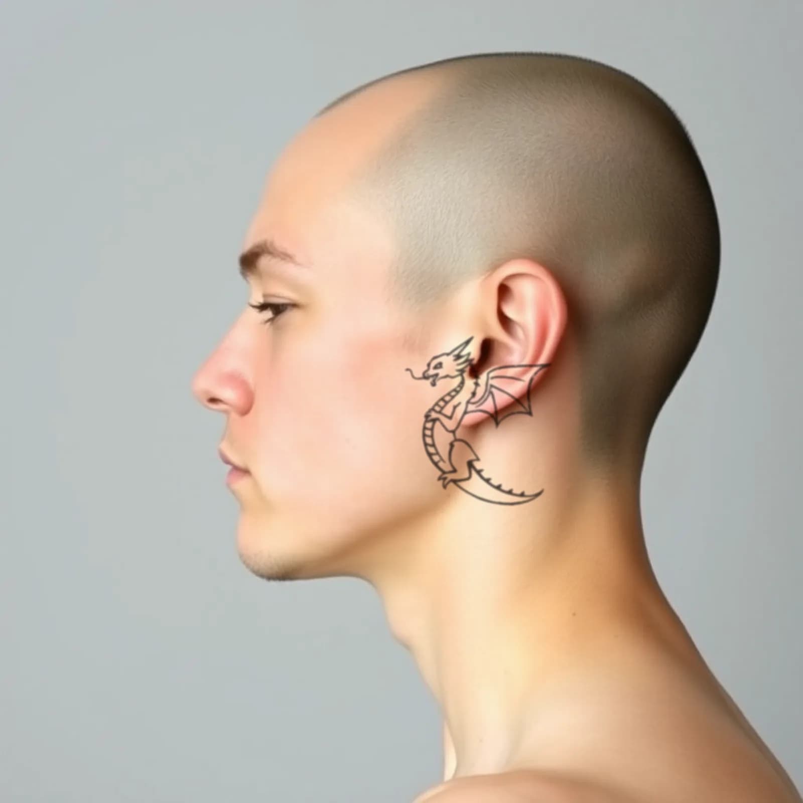 Micro Dragon Behind Ear tattoo shown on the behind ear