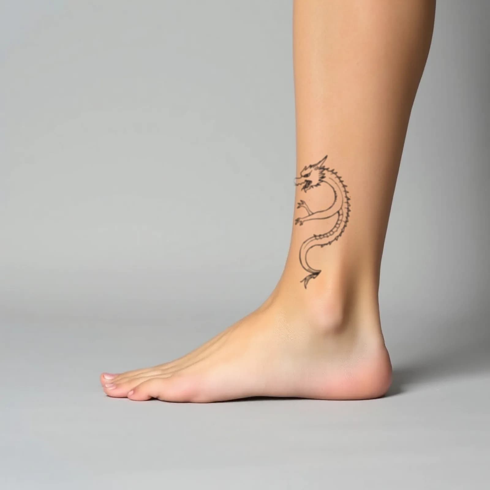 Minimal Dragon Ankle Wrap tattoo shown on the ankle