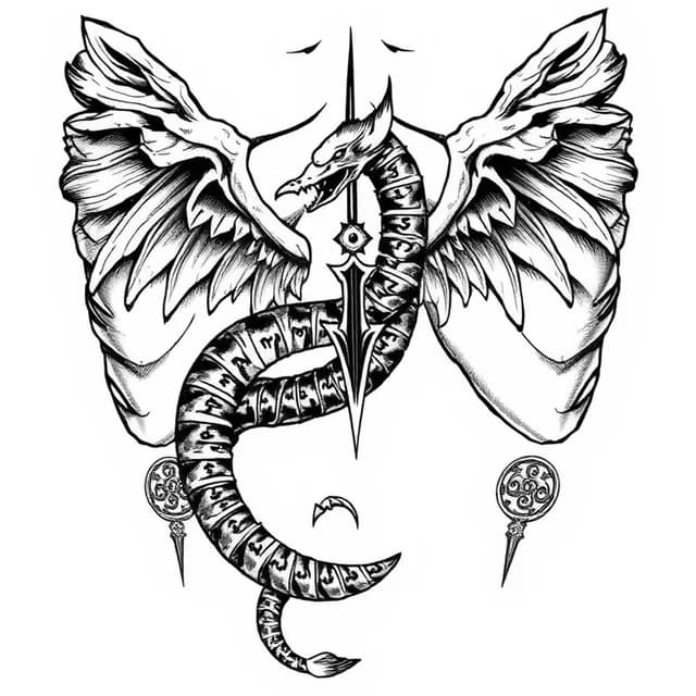 Norse Jormungandr on Ribs tattoo design