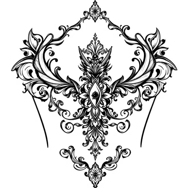 Ornamental Filigree Dragon Sternum tattoo design