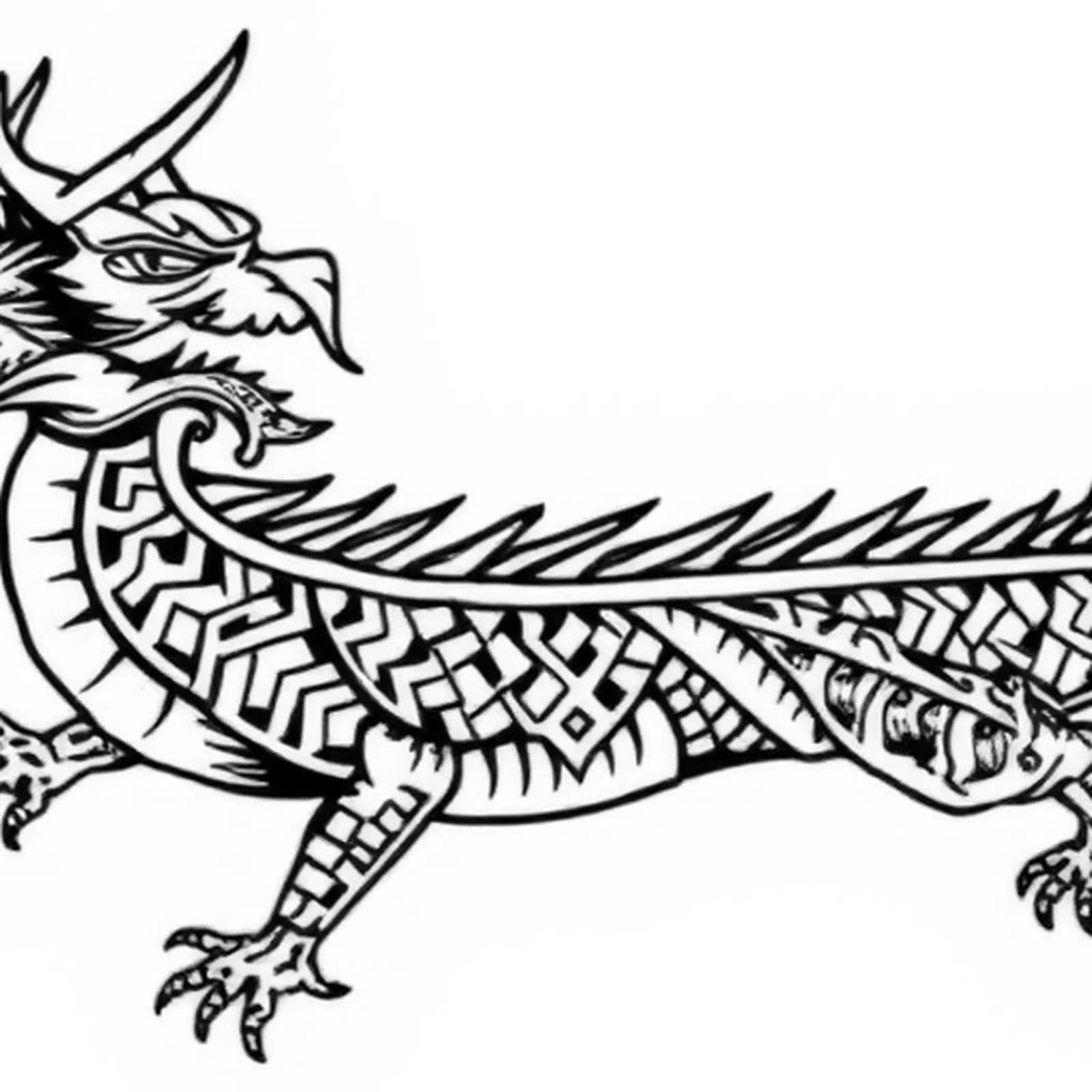 Polynesian Inspired Dragon Sleeve tattoo design, close-up detail