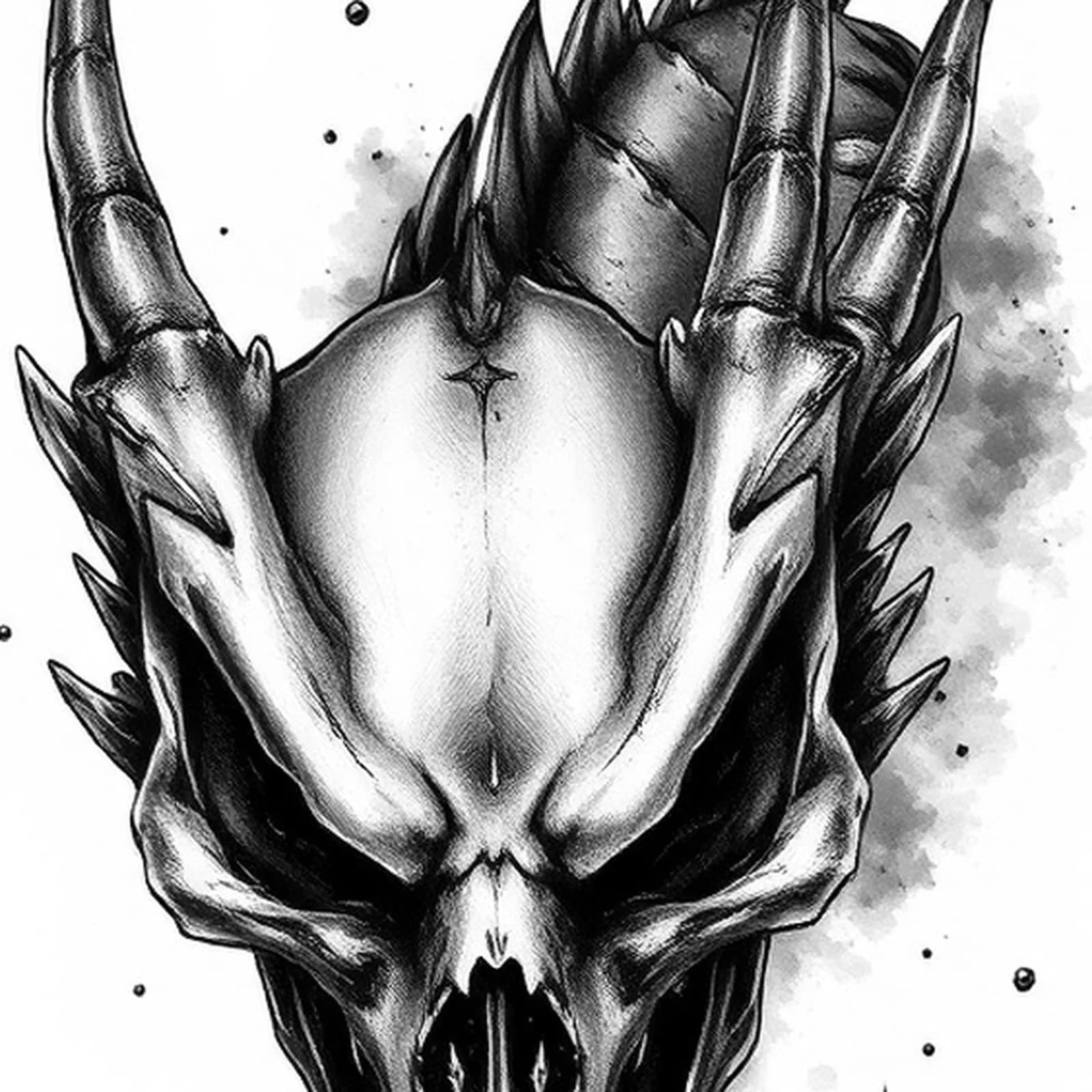 Realistic Dragon Skull tattoo design, close-up detail