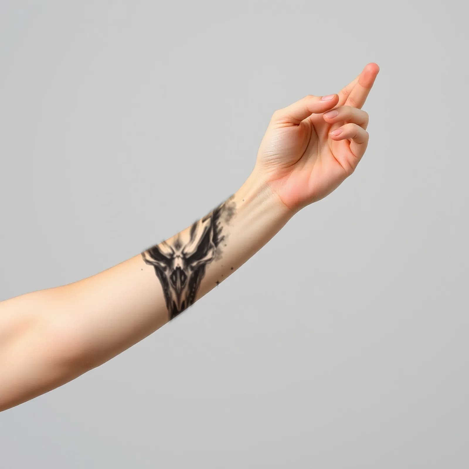 Realistic Dragon Skull tattoo shown on the forearm