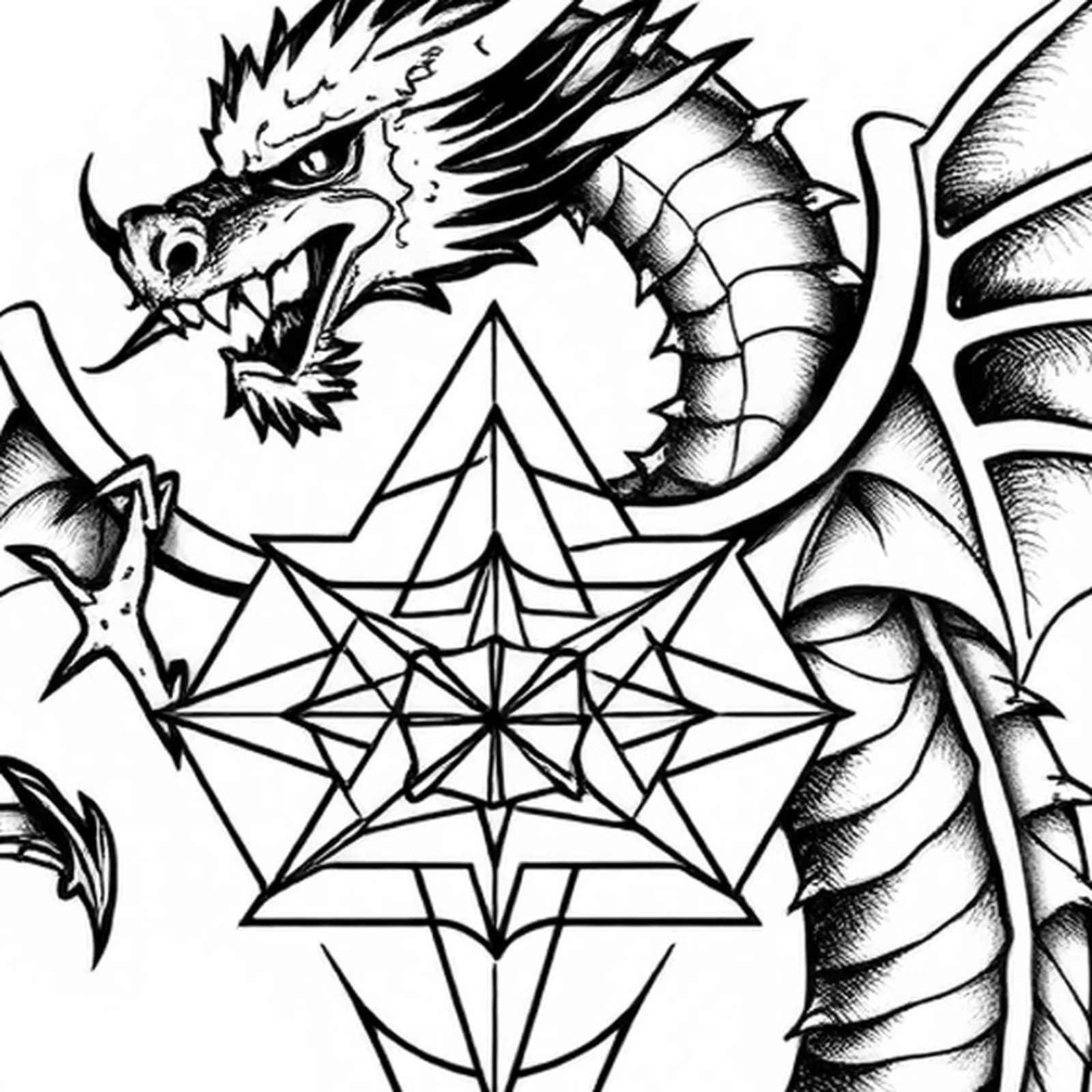 Sacred Geometry Dragon tattoo design, close-up detail