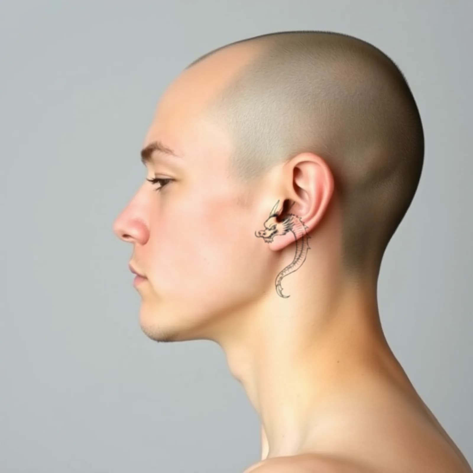 Small Chinese Dragon Behind Ear tattoo shown on the behind ear