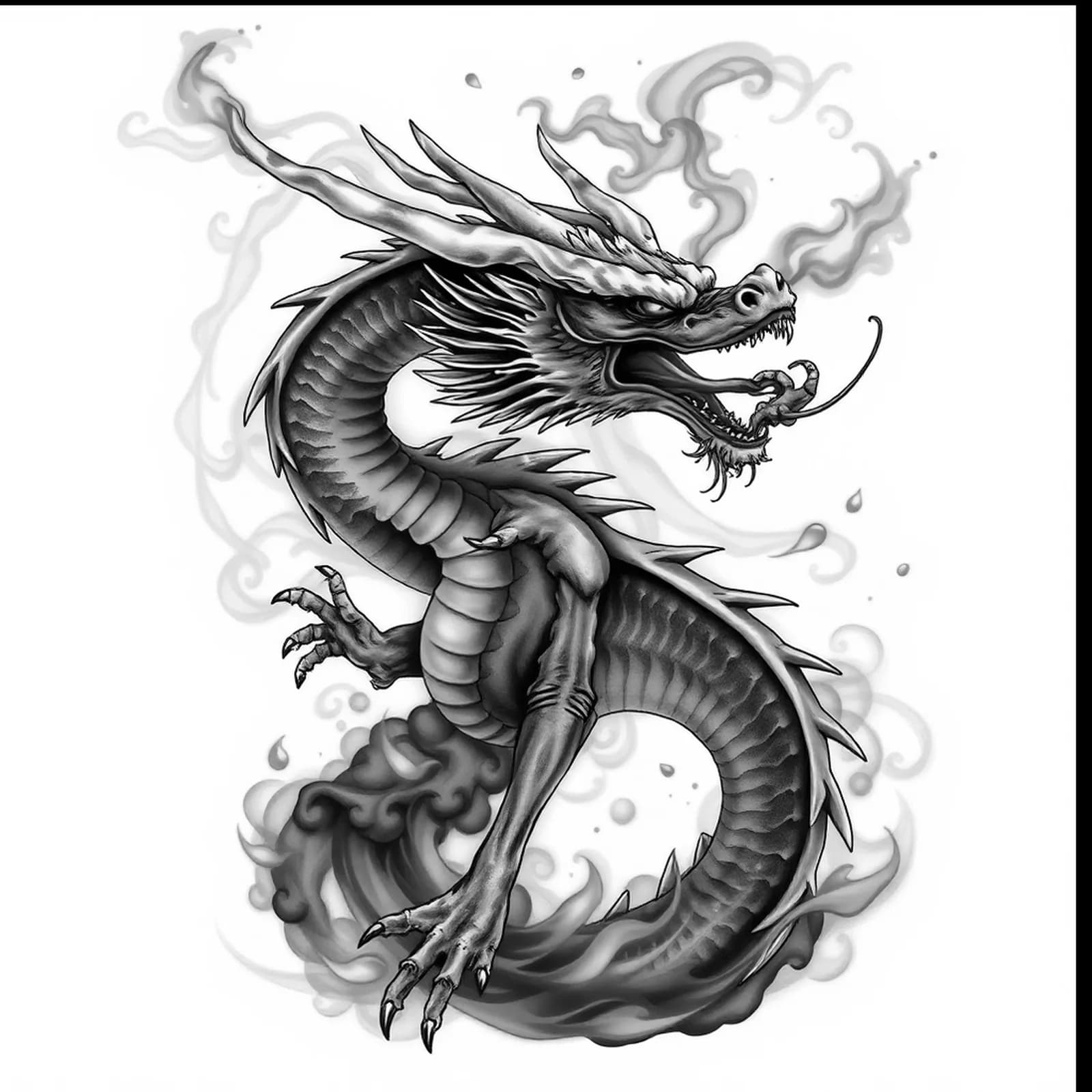 Smoke and Fire Dragon tattoo design